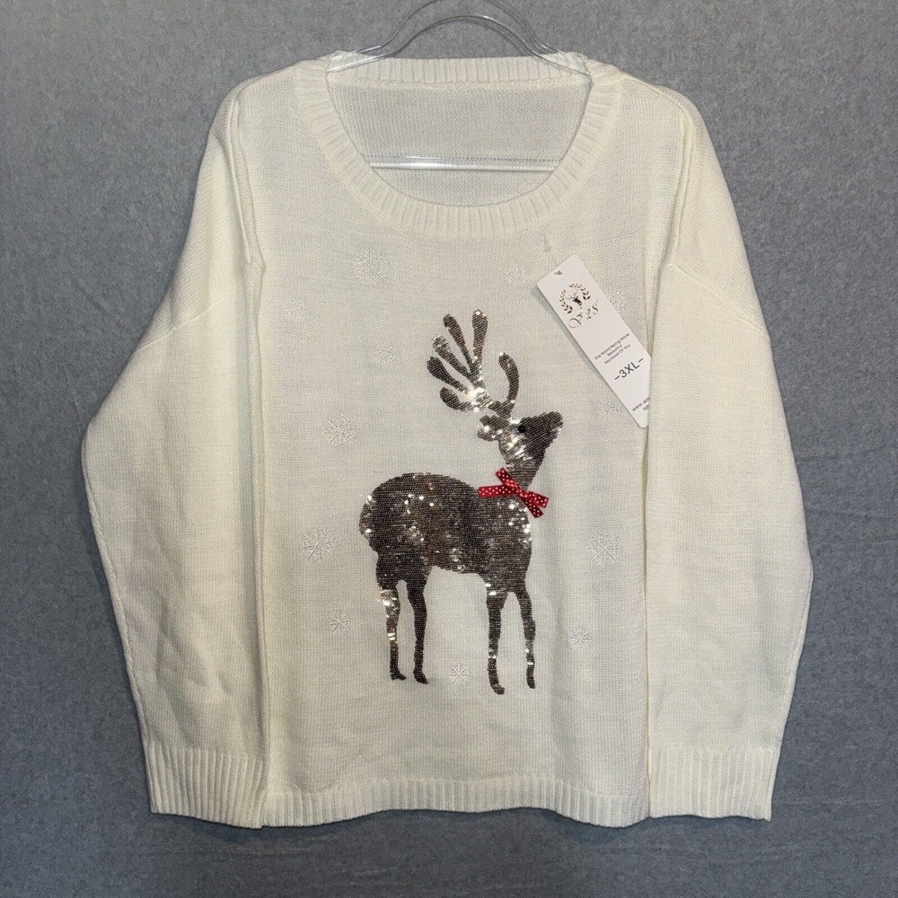 Women's Christmas Sequin Reindeer Holiday Sweater 3XL NWT‎